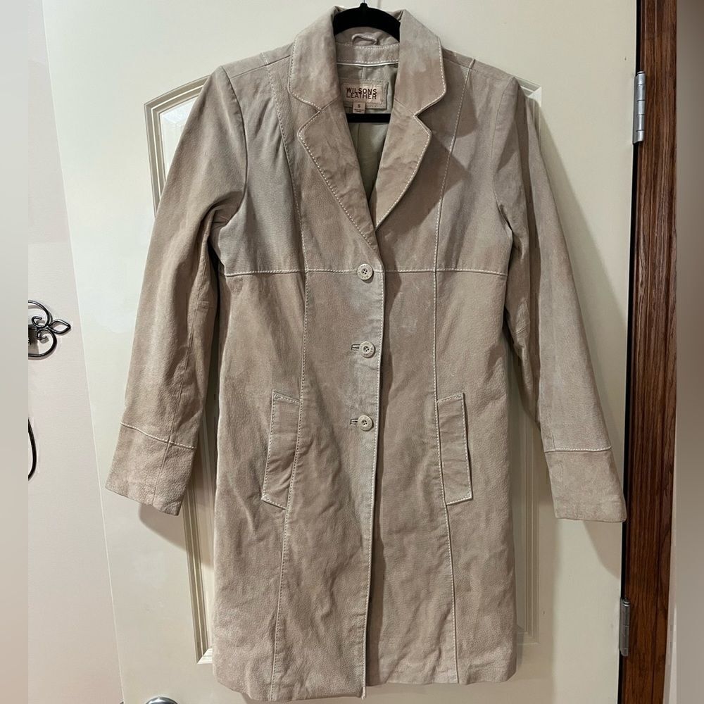 WILSONS LEATHER Long Sleeve Three Button Leather Coat Tan Women’s Size Small